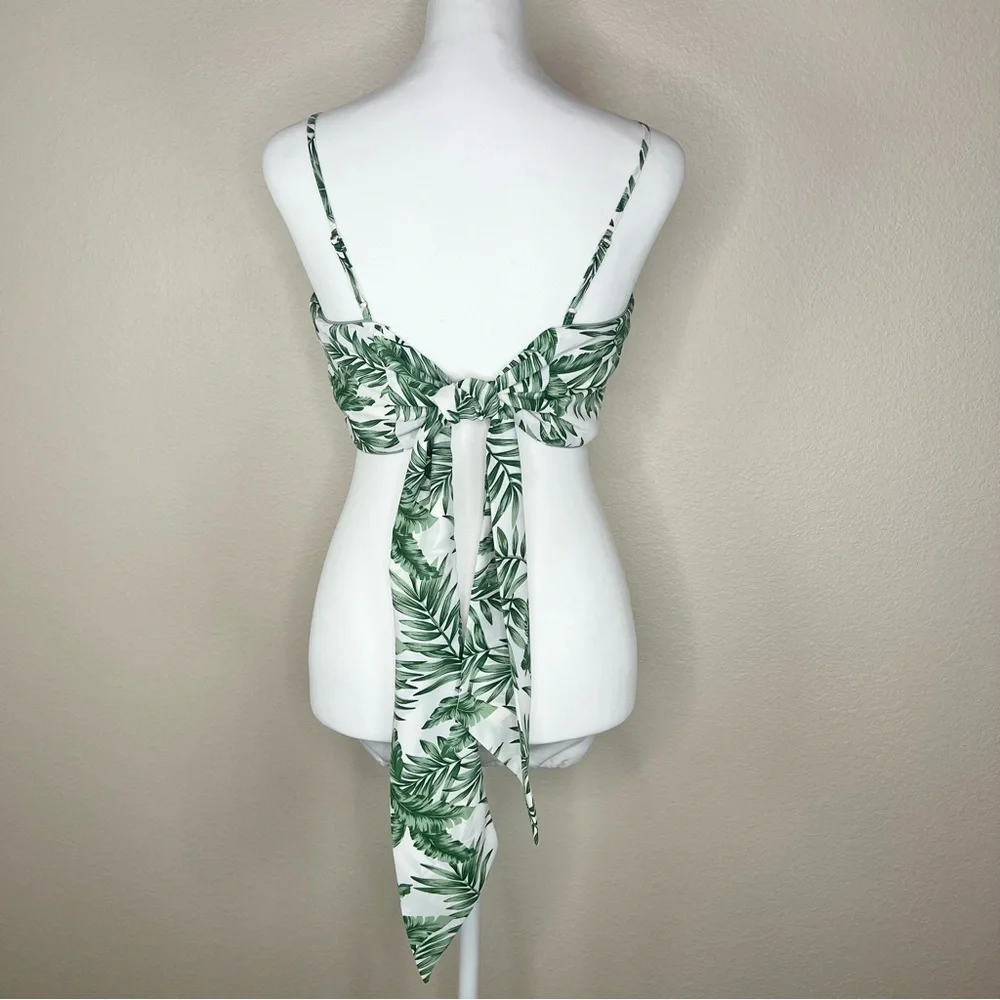 Lulus Next Vacay Tropical Floral Green Leaf Print Tie-Back Sleeveless Crop Top - Picture 7 of 12
